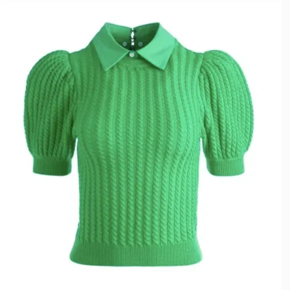Alice + Olivia Green Puff Sleeve Sweater - Picture 5 of 7